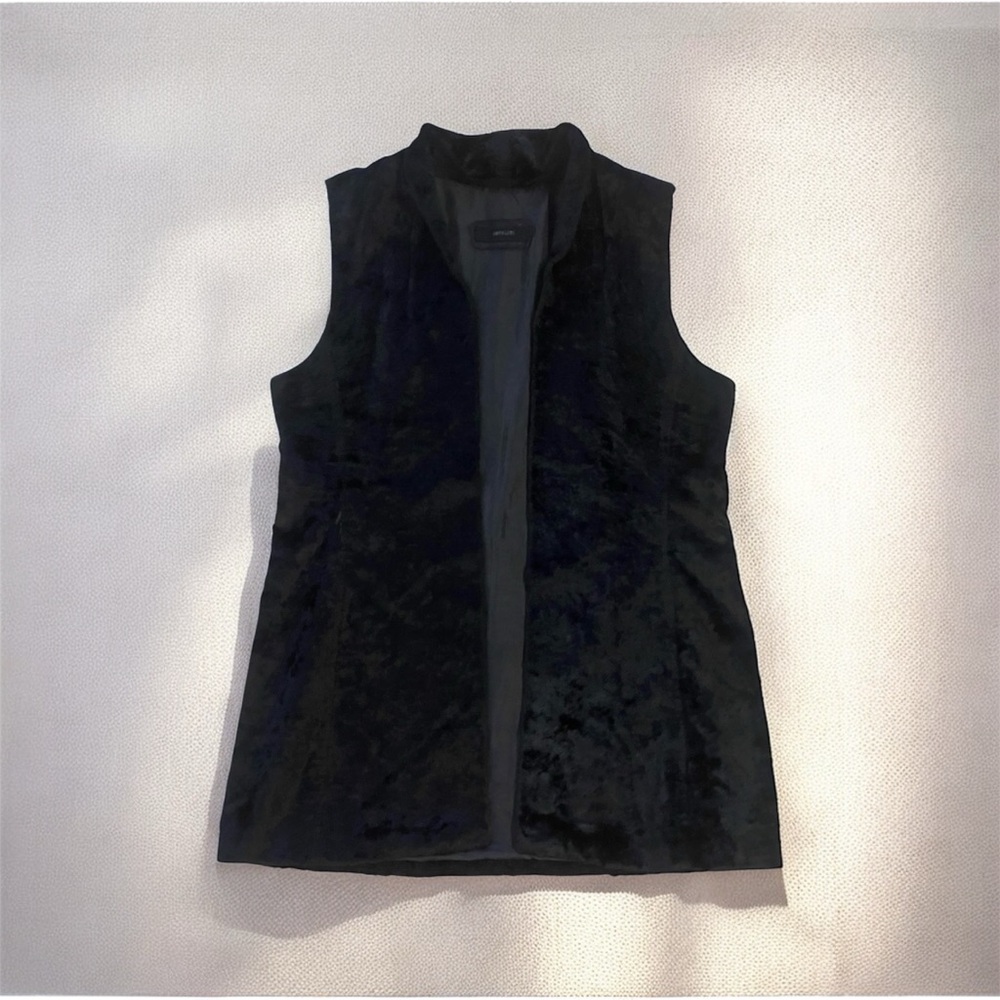 Imperial Structured Velvet Faux Fur Black Sleeveless Vest from Italy Small
